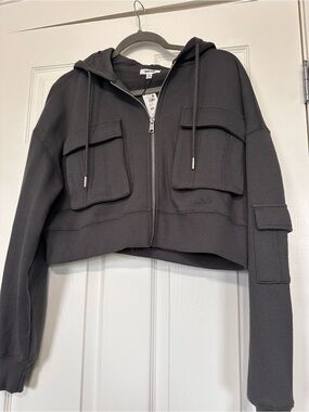 Garage Black Cropped Utility Hoodie Jacket